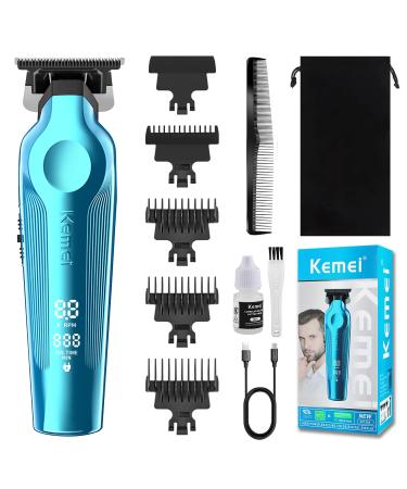 KEMEI 264 Hair Clippers for Men Professional Cordless T Blade Zero Gap Trimmer Electric Barber Trimmer Rechargeable Clippers for Men Haircut Mens Beard Trimmer with LED Display(Blue)