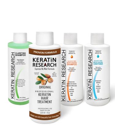 KERATIN RESEARCH 4x 120ml Complex LONG Lasting Brazilian Keratin Hair Treatment Blowout   Argan Oil Straightening Smoothing Professional Results Keratina