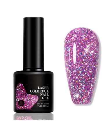 Glitter Gel Nail Polish - Purple Gel Nail Polish - Soak Off UV Sparkling Colors Nail Gel Spring Summer Gel Nail Art Manicure Varnish for Nail Starters Dark Purple