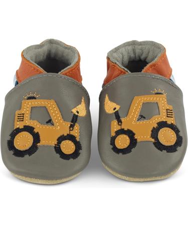 Dotty Fish Soft Leather Toddler Shoes for Boys | Non-Slip Suede Soles | Yellow Digger Design | 0-6 Months to 4-5 Years - Buy Online on SooperMarket.com