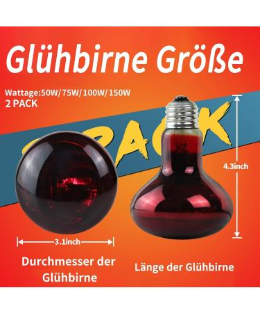 Buy Lucky Herp Reptiles Heat Lamp 100W 2-Pack | Infrared Red Light Terrarium Heating Lamp for Turtles Bearded Dragons Chickens & Dogs - Buy Online on SooperMarket.com