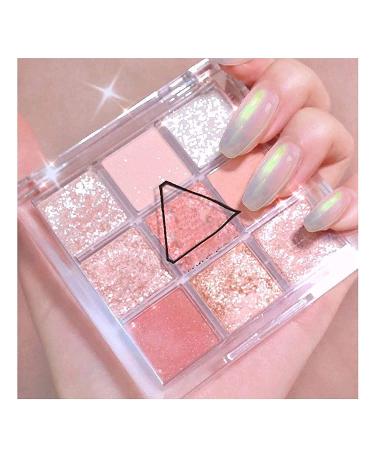 Nihexo Eyeshadow Makeup Palette Matte Shimmer 9 Colors High Pigmented Colorful Creamy Texture Eye Shadow Powder Long Lasting Makeup Pallet (Pink)
