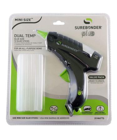 Surebonder Mini Hot Glue Gun With Dual Temperature  Includes 12 Glue Sticks  20W  120V  Bond a Variety of Materials Including Delicate Fabrics and Strong Woods & Metals (Plus Series DT-200FKIT)