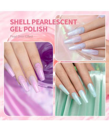 RARJSM Pearl Gel Nail Polish Set - 6 Colors Pearlescent Shell Glitter | White Gold Pink Green Purple Shimmer | Mermaid Nail Gel Soak Off | DIY Manicure with Swirl Thread Effect | LED UV Curing Required - Buy Online on SooperMarket.com