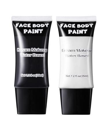 CCbeauty White & Black Face Paint Cream Face Painting Kit Professional Water Based Body Paint Full Coverage Foundation Makeup Halloween SFX Makeup For Clown Joker Mimes Skeleton Vampire Costume