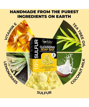 Sulfur Soap Bar for Acne & Oily Skin - Natural Face & Body Cleanser with Lemongrass, Tea Tree Oil & Vitamin E - Made in USA - 4 oz (Pack of 2) - Buy Online on SooperMarket.com