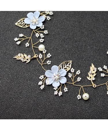 Blue Rhinestone Pearl Flower Alloy Headpiece - Handmade Wedding Hair Accessory for Bride & Bridesmaids - Buy Online on SooperMarket.com