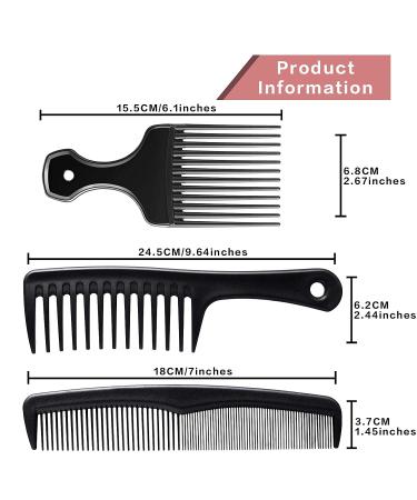 3-Piece Wide-Tooth Comb Set - Detangling Shower, Pick, & All-Purpose Combs | Anti-Static Carbon Fiber Tools for Thick, Curly, Afro Hair - Buy Online on SooperMarket.com