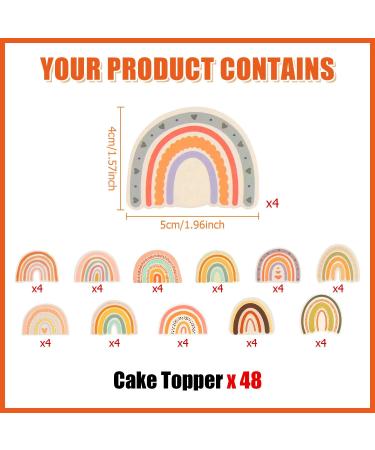 48 Pieces Boho Rainbow Cake Topper Boho Cupcake Topper Bohemian Theme Rainbow Cupcake Toppers for Girls Baby Shower Birthday Boho Rainbow Party Decoration Supplies - Buy Online on SooperMarket.com