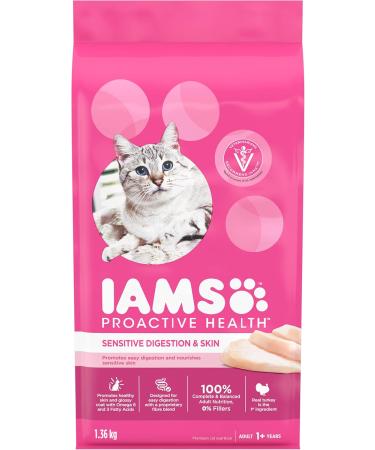 IAMS Proactive Health Dry Cat Food Adult Bundle | Indoor Weight & Hairball Care with Salmon (1.59kg) + Sensitive Digestion & Skin with Turkey (1.36kg) 1.59 kg (Pack of 1) Cat Food + Cat Food 1.36kg - Buy Online on SooperMarket.com