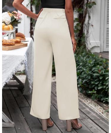 Vetinee Wide Leg High Waisted Dress Pants for Women XL - Vanilla Ice | Business Office Trousers with Pockets - Buy Online on SooperMarket.com