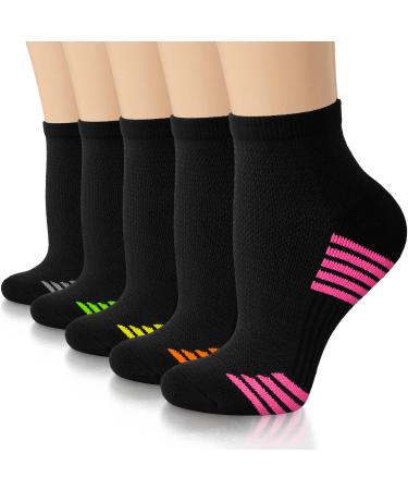5 Pairs Copper Compression Socks for Women & Men - Ankle Plantar Fasciitis Arch Support Running Socks for Athletic 06 Black/Multicolour 01 Small-Medium