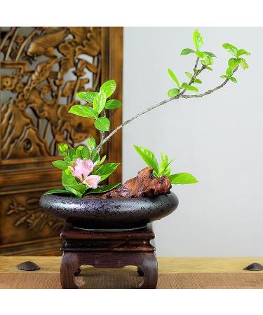 CRAFFANCY Deep Round Ceramic Ikebana Flower Vase with 5cm Kenzan Flower Frog - Black Spotted | Flower Arrangement Supplies for Home Decoration - Buy Online on SooperMarket.com