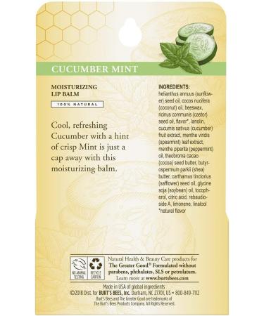 Burt's Bees 100% Natural Moisturizing Lip Balm Cucumber Mint - 2 Tubes - Buy Online on SooperMarket.com