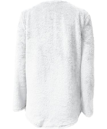 AMhomely Women's Plus Size Teddy Fleece Hoodie - Double Fleece Casual Pullover with Pocket | V-Neck Sweatshirt for Winter | Lightweight Lounge Top - White, Size M - Buy Online on SooperMarket.com