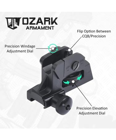 Ozark Armament A2 Rear Sight - Metal Construction - Two Aperture for Close and Precision Targets - Picatinny Rail Mount - Buy Online on SooperMarket.com