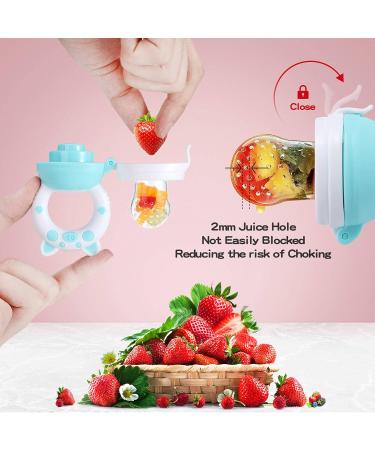 Baby Fruit Food Feeder Pacifier - Fresh Teething Teether Toy for 3-24 Months | 6 Pcs Silicone Pouches | Piggy Handle 2-Pack (Pink) - Buy Online on SooperMarket.com