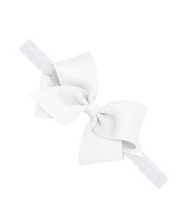 Wee Ones Girl's Small Classic Grosgrain Bow on Baby Band - Newborn Size White Small