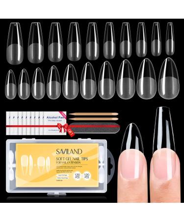 Saviland Soft Gel Nail Tips - 240PCS Soft Gel Full Cover Nail Tips Coffin and Almond Pre-Shape Half Matte Clear Nail Tips Gelly Tips with Box for Acrylic False Nail Extension Salon Home DIY Nail Art  10 sizes A6-Coffin+A...