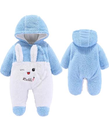 Newborn Baby Cartoon Bear Snowsuit Winter Coat Fleece Hooded Romper Jumpsuit 6-9 Months - Blue Rabbit - Buy Online on SooperMarket.com