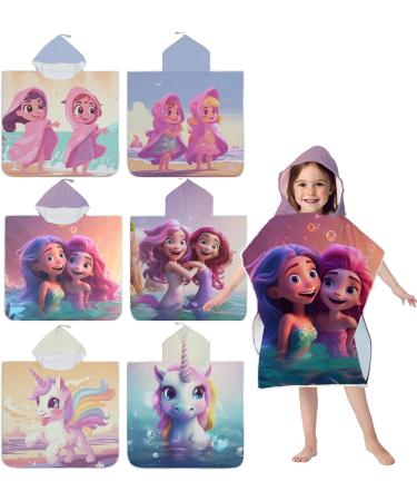 Super Soft Microfiber Bathing Poncho for Kids - Hooded Towel with Mermaid Pattern (76x76cm) for Ages 5-10 - Buy Online on SooperMarket.com