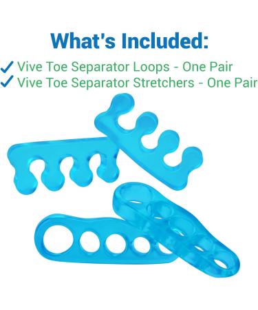 ViveSole Toe Stretchers Separators (4 Pieces) - Gel Therapeutic Spa Spacer for Bunions, Hammer Toe, Plantar Fasciitis - Metatarsal Pain Relief - Blue Medium - Buy Online on SooperMarket.com