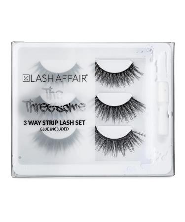 Lash Affair The Threesome Fake Lashes False Eyelashes Big Long Dramatic Faux Eye-Lashes Natural Look 3 Way Lash Set Reusable Strip Eyelash Pack Lash Glue Adhesive Included