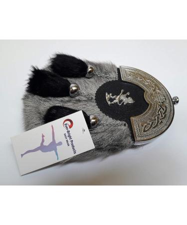 Scottish Kilt Sporran - Grey Goat Skin Full Dress Sporran with Celtic Chrome Cantel - Buy Online on SooperMarket.com