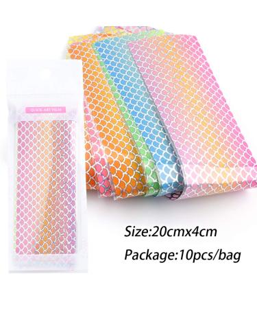 Kalolary Mermaid Nail Foil Transfer Stickers - Holographic Gradient Fish Scales Nail Decals for Women - 10 Sheets - Buy Online on SooperMarket.com
