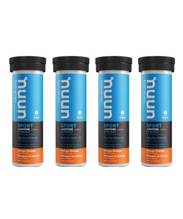 Nuun Sport + Caffeine: Electrolyte Drink Tablets Box of 4 Tubes (40 servings) Mango Orange Electrolyte Hydration Supplement Mango Orange 500 ml (Pack of 4)