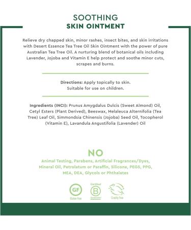 Desert Essence Tea Tree Skin Ointment - 1 Fl Oz | Jojoba & Lavender Oils | Vitamin E | Moisturizer for Dry Skin, Irritations, Cuticles - Buy Online on SooperMarket.com
