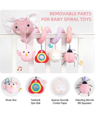 Buy Koty Autositz Plush Baby Spiral Toy - Pink Elephant with Music Box for Strollers & Cots - Perfect Infant Rattles & Teething Toy - Buy Online on SooperMarket.com