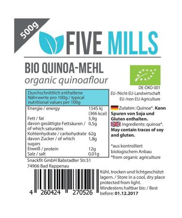 Organic Quinoa Flour 500g - 100% Vegan Gluten-Free High in Essential Amino Acids Perfect Wheat Flour Substitute for a Healthy Diet - Buy Online on SooperMarket.com