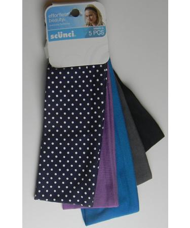 Scunci Effortless Beauty Wide Stretch Basic Blue Purple Black Gray Colors Headwraps 5 Count headbands