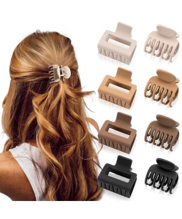 Small Claw Hair Clips for Thin Hair - 4X Matte 1.6" Rectangle & 4X 1.6" Double Row Teeth Small Hair Claw Clips for Thin Fine Hair Jaw Clips Nonslip Clips (A-8pcs) (A-8pcs)