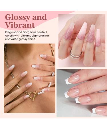 Modelones 10 Pcs Dip Powder Nail Kit Starter Set | Nude Pink Glitter Neutral Skin Colors | 15ml 2 in 1 Base & Top Coat Activator | Nail Art DIY Salon A1- Light Pink - Buy Online on SooperMarket.com