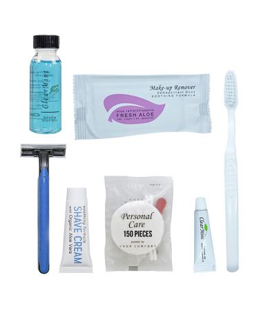 Personal Care Travel Size Toiletries | 1-Shoppe All-In-Kit Hotel Amenities Bulk | Travel Shaving Set  Toothbrush & Paste  Mouthwash  Makeup Wipes  Swabs  Nail File & Sewing Kit | 150 Pcs