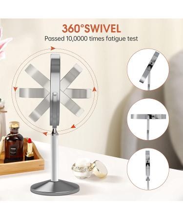 Rechargeable 8 inch Lighted Makeup Mirror with 10X Magnification - 2-Sided Vanity Mirror with Dimmable LED Lights - 360 Degree Adjustable Silver Finish - Buy Online on SooperMarket.com