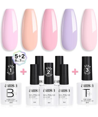 AILLSA Pastel Pink Gel Nail Polish Set Lavender Purple Lilac Orange Macaron Gel Polish with Base and Top Coat Long Lasting All Season Color Soak Off U V L ED Manicure Art Salon DIY at Home 7Pcs 8ML Pink Macaron - Buy Online on SooperMarket.com