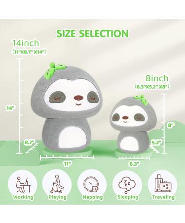 Mewaii 14 Soft Gray Sloth Mushroom Pillow Stuffed Animal Plush - Cuddly Gray Sloth Plushie Toy for Kids - Buy Online on SooperMarket.com
