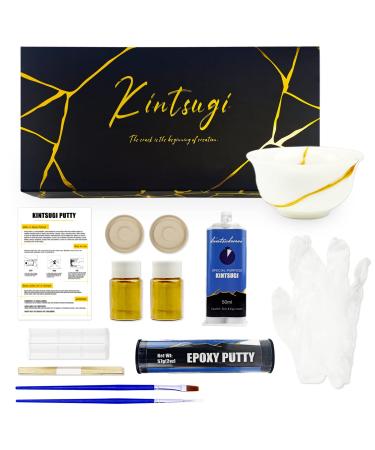 Kintsugi Repair Kit (Upgrade)  Repair Your Meaningful Ceramics with Gold Powder & 50ml Glue & 57g Epoxy Putty  Kintsugi Craft  Starter Repair Ceramic Kintsugi Kit Perfect for Beginners