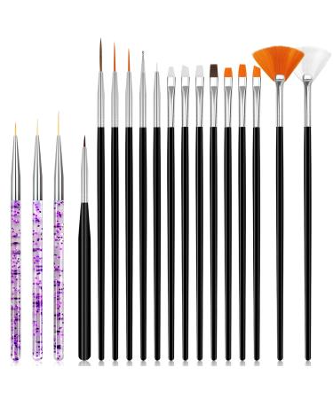Hanyousheng Nail Art Brushes Set 15 pcs Nail Art Design Pinceaux + 3 pcs Detailer Brush Tool Acrylic Nail Brush Nylon Brush Head Nails Tools for DIY Design(Black Purple) 15+3 pcs 18.0