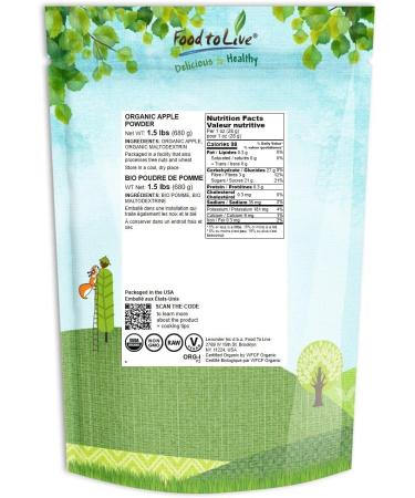 Organic Apple Powder 1.5 lbs | Non-GMO, Unsulfured, Raw, Vegan | Ideal for Juices, Smoothies, Yogurts | Maltodextrin-Free | No Sulphites | Bulk Packaging - Buy Online on SooperMarket.com
