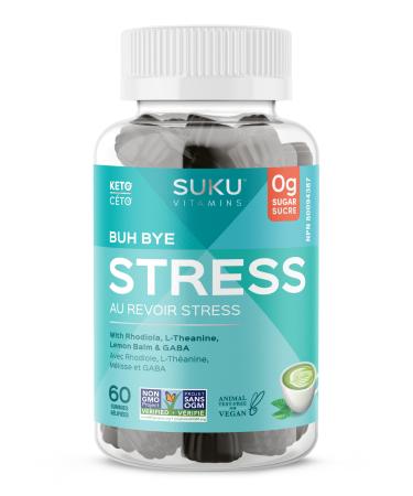 SUKU Vitamins Stress Gummy Supplement Buh Bye Stress Sugar Free Gummies with Lemon Balm L-Theanine GABA Keto Plant-Based Nut-Free Helps with Anxiety and Stress Relief Calm Mood & Stress Support 60 Gummies (30 Day Supply)