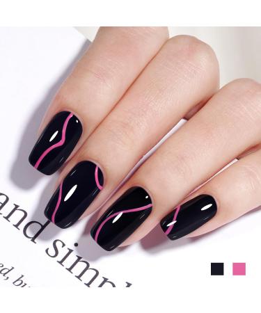 AILLSA Hot Pink Gel Nail Polish Set Black Nude Baby Pink Gel Polish with Base and Top Coat Long Lasting Barbie All Season Color Soak Off U V L ED Manicure Art Salon DIY at Home 7Pcs 8ML Black Pink - Buy Online on SooperMarket.com