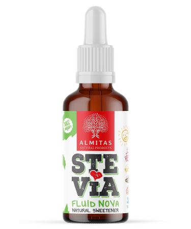 Stevia Drops by Almitas (50 ml) - Made in Germany Unflavoured Clear Liquid Sweetener with Glass Dropper Zero Calorie Vegan Gluten Free