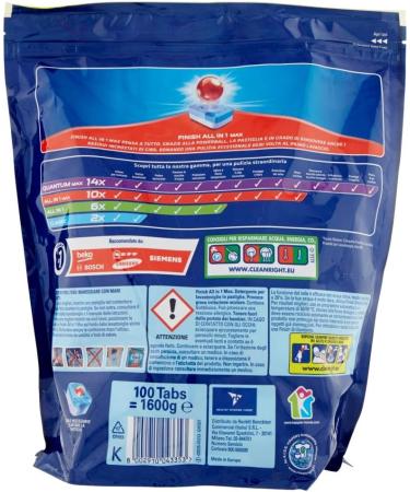 Finish All In One Max Detergent Regular 100 Tabs - Buy Online on SooperMarket.com
