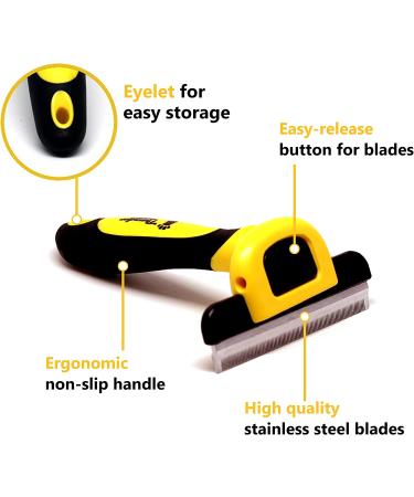 Thunderpaws Professional De-Shedding Tool for Dogs and Cats - Small to Large Breeds - Short or Long Hair - Yellow - Buy Online on SooperMarket.com