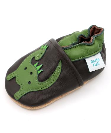 Dotty Fish Soft Leather Baby Shoes for Boys. Toddler Shoes. Non Slip. Animal Designs for Boys and Girls. 0-6 Months - 4-5 Years 4-5 Years Green Dinosaur