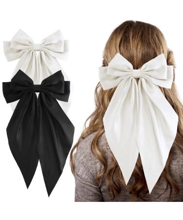 Andibro French Bow Hairpins for Women Long Tail Large Bow Barrettes Clip Soft Silky Satin Hairclip Bow Metal Duckbill Clips for Dress up Accessories Decor for Wedding Party